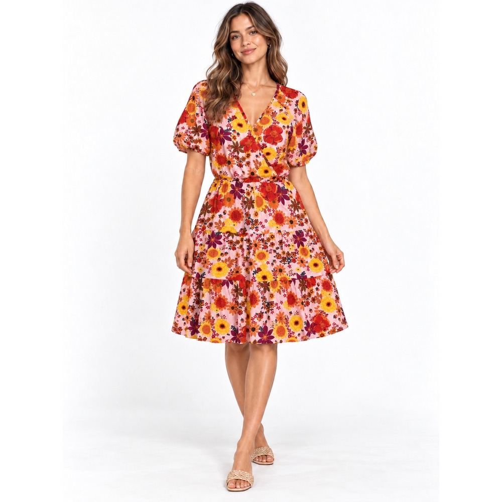 Gymboree Adult Small Floral Tiered Midi Dress NWT Asbury Sand Cotton Boho